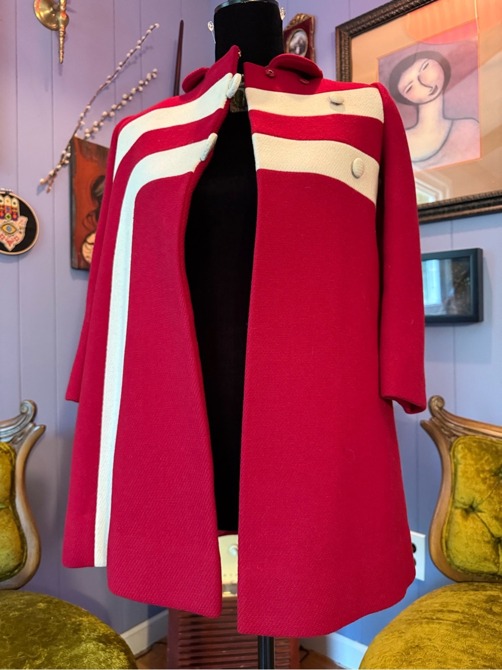 Vintage 60s F.W. Fischer Space Age Pop Art Mod Wool Coat Size XS - Picture 3 of 8
